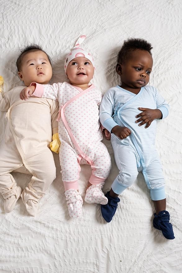 monica + andy Kimono Tie Long Sleeve One Piece, 100% Organic Baby Clothes for Girls & Boys, Preemie, Newborn & Infant