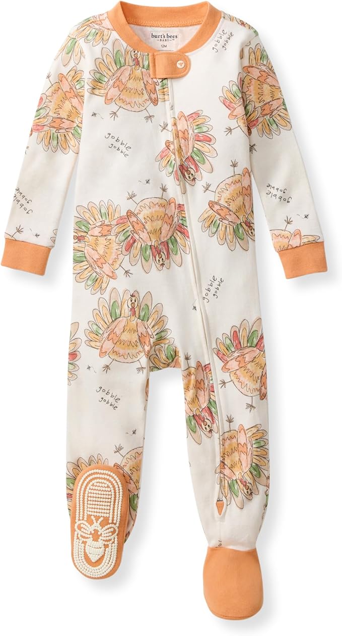Burt's Bees Baby Baby Girls Sleeper Pajamas, 100% Organic Cotton, One-piece PJs, Diagonal Zip Up Jumpsuit, Snug Fit Footie
