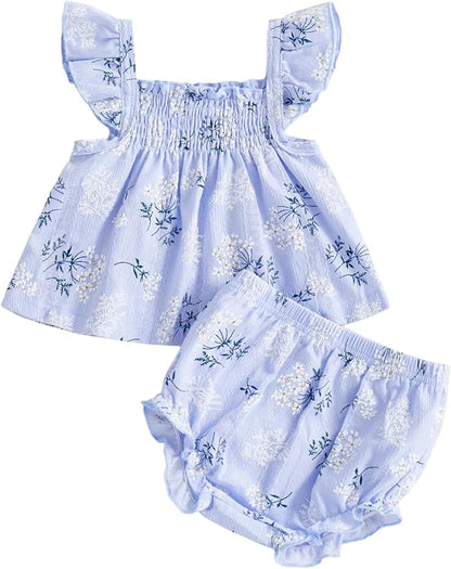 Mubineo Baby Girl Summer Clothes Cute Ruffle Tops Dress Shorts Outfits Set Infant Toddler Shrit Bloomers Princess Outfit