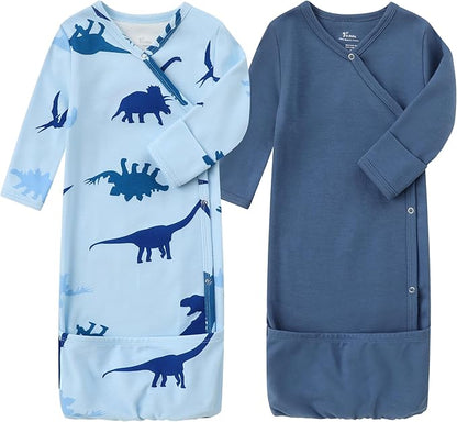 O2 BABY 100% Organic Cotton Kimono Gown with Mittens & Fold-Over Pouch