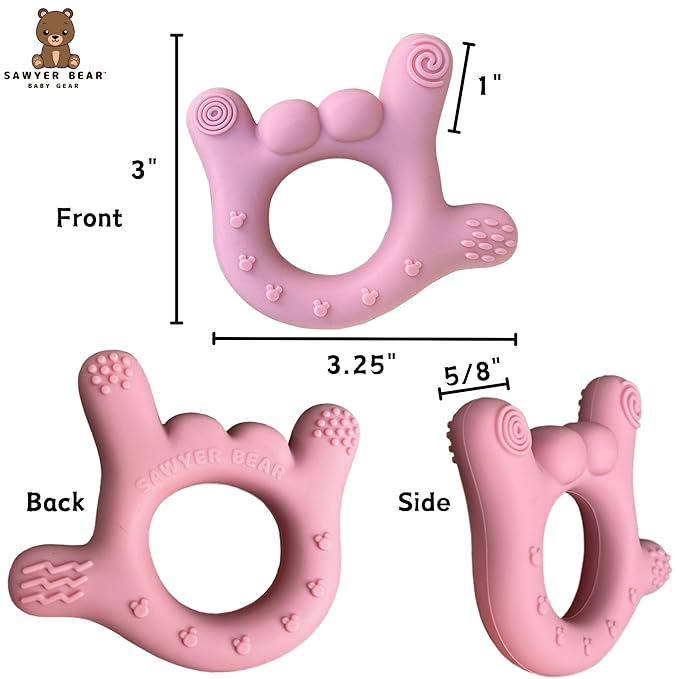I Love You Silicone Hand Teether, Teethers for Babies 3-6 Months, Soft Teething Toys 6-12 Months bpa Free, Massaging Teething Relief (Blush Pink)