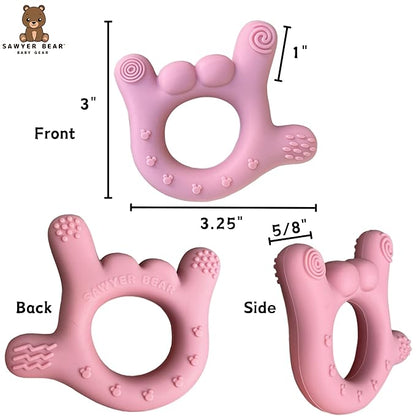 I Love You Silicone Hand Teether, Teethers for Babies 3-6 Months, Soft Teething Toys 6-12 Months bpa Free, Massaging Teething Relief (Blush Pink)