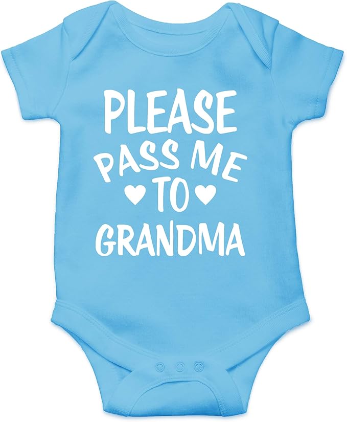 CBTwear Please Pass Me To Grandma Baby Bodysuit Funny Infant Outfit Cute Newborn Clothes Unisex Romper (6 Months, Light Blue)