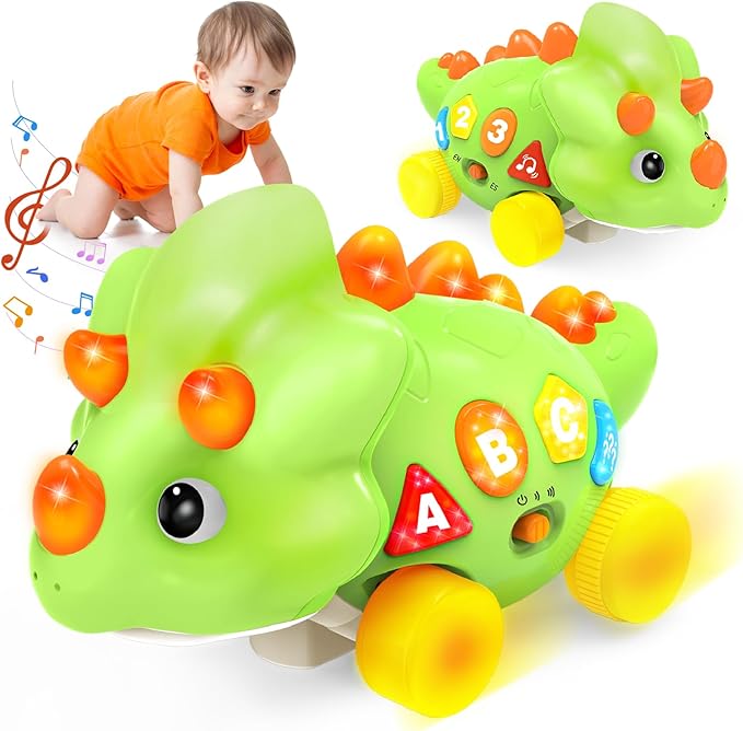 BainGesk Dinosaur Crawling Toys for 1 Year Old Boy, Musical Baby Toys for 6-12 Months, Early Development Learning Toys for 12-18 Months Boys Girls, Birthday Gifts for 1-2 Year Old Toddlers