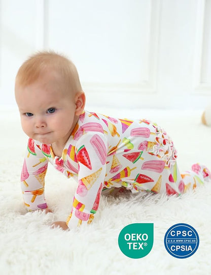 Bamboo Viscose Baby Girl Footie Pajamas, Newborn Sleepers Infant Onesie, 2-Way Zipper Footed Pjs