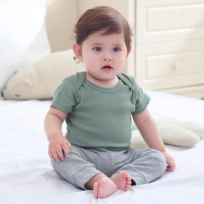 Baby Bodysuit and Pant Set Summer Ribbed Mix Match Infant Boy Girl Clothes Outfits