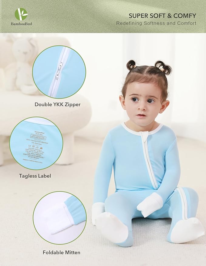 Baby Zippered Rompers Newborn Pajamas Sleepers Long Sleeve Jumpsuits Infant Zipper Romper-Viscose from Bamboo