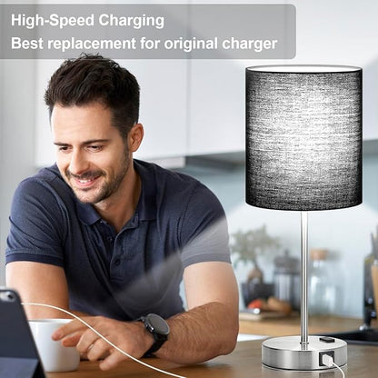 Lynnoland Set of 2 Touch Control Table Lamps with 2 USB & AC Outlet, 3-Way Dimmable Bedside Nightstand Lamps for Bedroom Living Room Nursery, 800 Lumens 5000K Daylight Bulbs Included