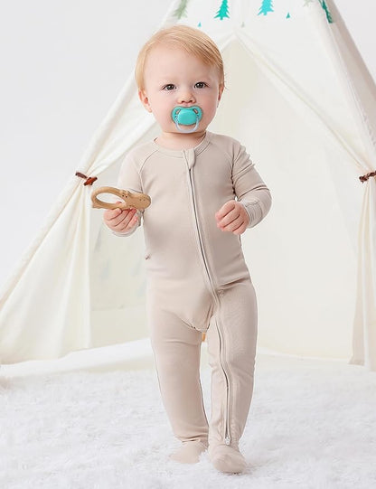 JunNeng Viscose from Bamboo Baby Sleeper,Newborn Footie Pajamas with 2 Way Zipper & Fold Over Mittens,0-12M