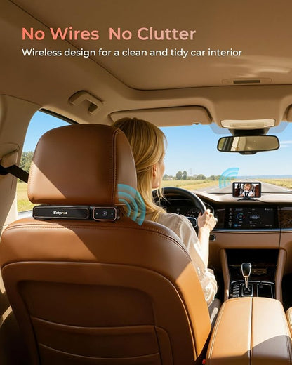 Babyvue BV6 Wireless Baby Car Camera Easy to Install, No Wiring Car Baby Monitor with HD1080P IR Night Vision, 5.2" Screen Car Seat Camera 3X Zoom for Kids