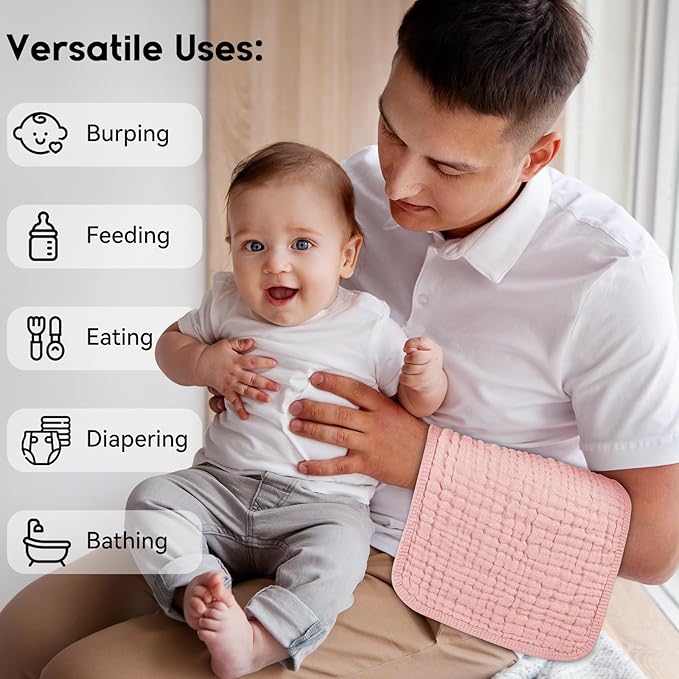 Muslin Burp Cloths for Baby 100% Cotton Burping Cloths for Boys Girls Large 20"X10" Extra Soft and Absorbent 5 Pack - Gradient Pink
