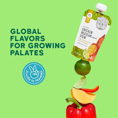 Serenity Kids 6+ Months Chicken Mexican Stew Baby Food Pouch - 3.5 oz, Pack of 12 - DV 5g Protein Baby Protein Pouches - Chicken Veggie Puree - On-the-Go Convenience