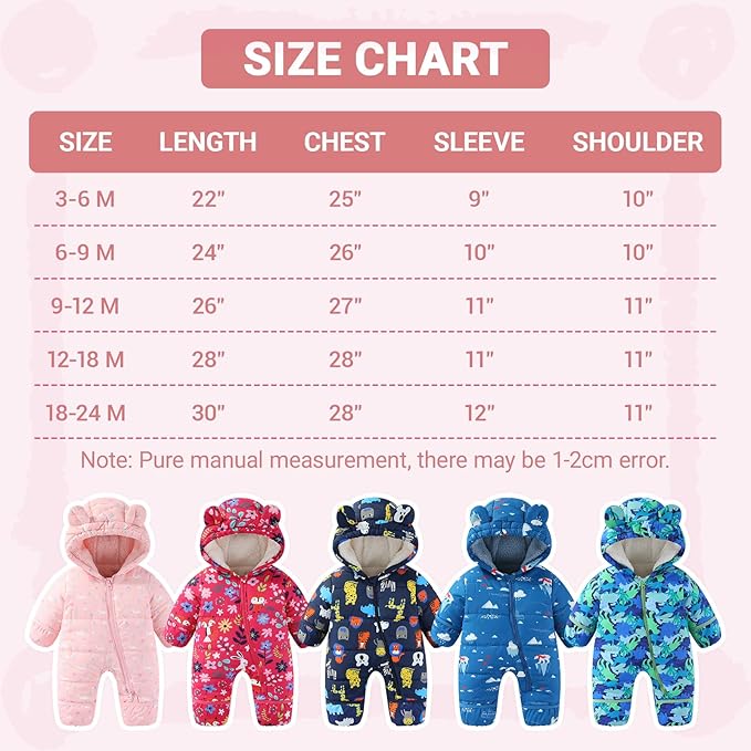 JiAmy Baby Snowsuit Baby Printed Winter Clothes With Flod-Over Girl Boy Hooded Outfits Jumpsuit Coat