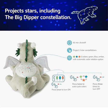Cloud b Twilight Buddies Dragon Plush Night Light | Star and Constellation Projector in 3 Colours | Auto Shut-Off | from Birth