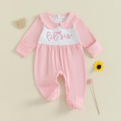 Gaono Newborn Baby Girl Romper Waffle Knit Striped Long Sleeve Doll Collar Heart Bow Jumpsuit Bodysuit Fall Winter Clothes