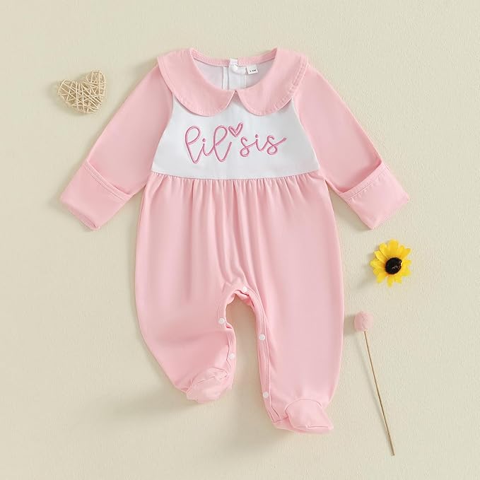 Gaono Newborn Baby Girl Romper Waffle Knit Striped Long Sleeve Doll Collar Heart Bow Jumpsuit Bodysuit Fall Winter Clothes