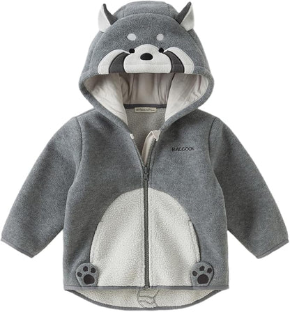 DAVE&BELLA Toddler Fleece Jacket, Baby Boys Girls Animal-shaped Hooded Zipper Long Sleeve Warm Spring Autumn Outerwear Coat