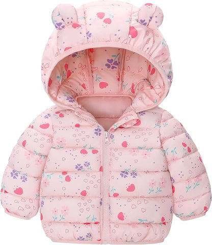 Happy Cherry Infant Baby Cute Cartoon Prints Winter Jacket Bear Ear Hood Warm Puffer Coat 6M-4T