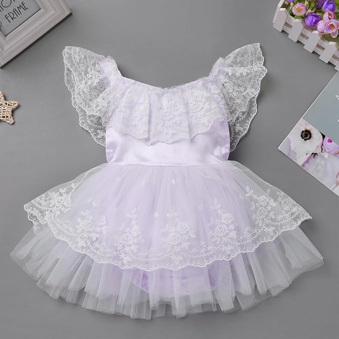 FYMNSI Infant Baby Girl 1st Birthday Outfit Floral Lace Tulle Romper Tutu Dress Headband 2PCS Bodysuit Princess Summer Clothe