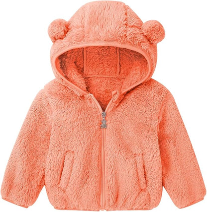 Baby Toddler Boys Girls Fleece Jacket with Hood Zip Up Cute Bear Coats for Infant Boys Girls Fuzzy Jacket with Ear 1-5T