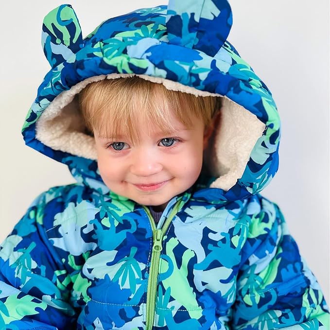 JiAmy Baby Snowsuit Baby Printed Winter Clothes With Flod-Over Girl Boy Hooded Outfits Jumpsuit Coat