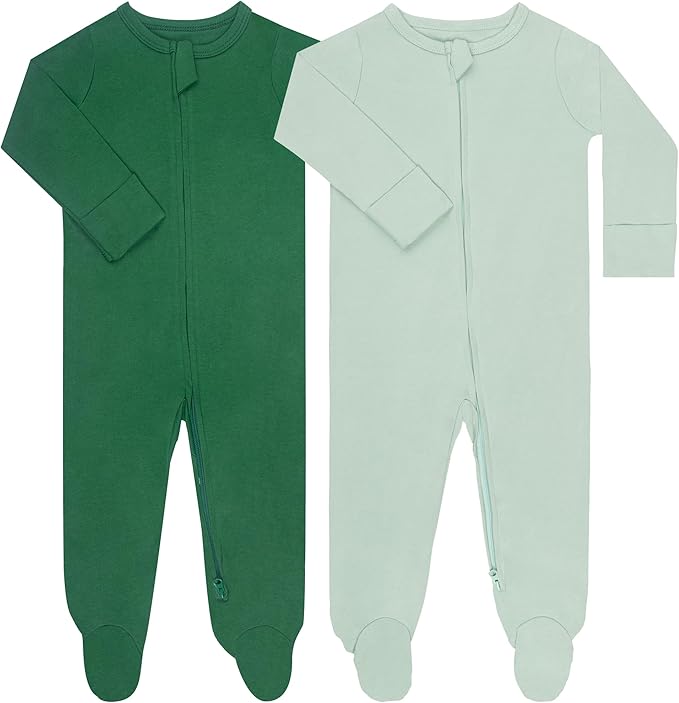 GUISBY Footed Long Sleeve Baby Pajamas with Zipper Cotton Infant Sleepwear