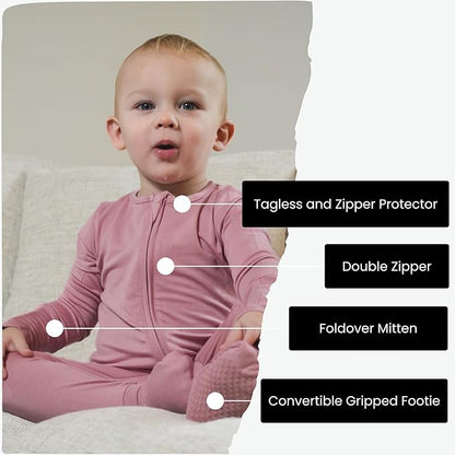 ITSY BITSY BOUTIQUE Viscose Bamboo Baby Pajamas - Boys and Girls Footie Sleeper Convertible 2-Way Zipper Sleeper