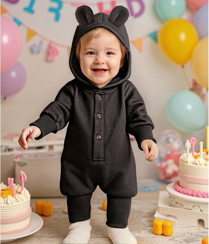 Unisex Baby Hooded Jumpsuit Infant Boy Girl Long Sleeves Romper Fall Winter Spring Outfits Preemie-18 Months