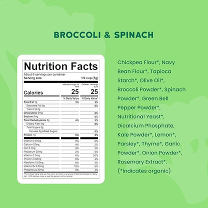 Serenity Kids 6+ Months Grain-Free Allergen-Safe Toddler & Baby Puffs - No Grains, Gluten, Nuts, Rice - Organic Veggies, Legumes, Olive Oil Baby Snacks - 1.5 Ounce, Pack of 6, Broccoli & Spinach