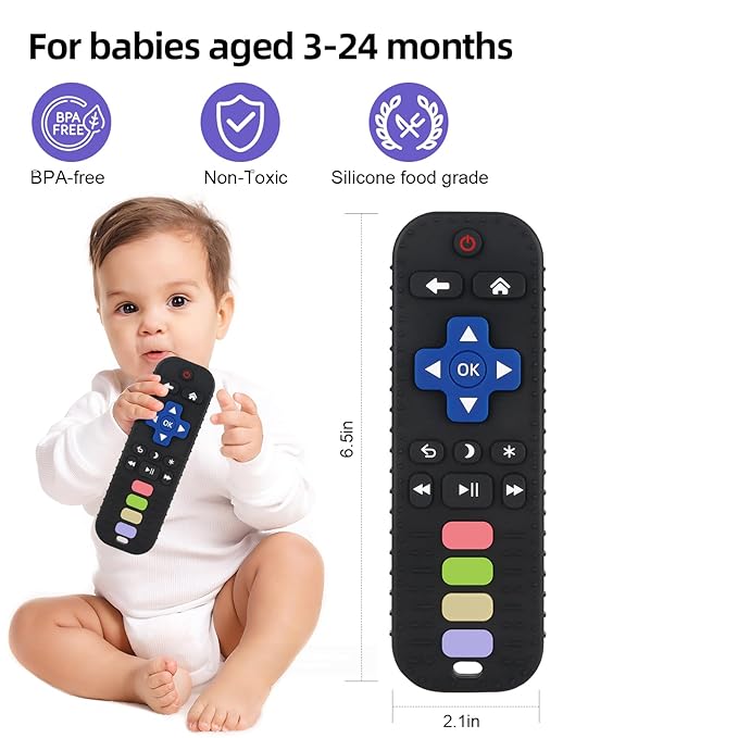 Chuya Baby Remote Control Teether Toy Chew Toy for Babies 3-24 Months Teething Relief Baby Toys for Infants Black+Purple