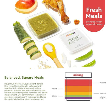 Square Food Organic Baby Food Purees | Soft Food Sampler Pack | Fresh & Dietitian-Designed Veggie-Forward, Balanced Meals | Low Sugar. No Added Sugar | Allergen Intro Options (7 Pack, 4 oz)