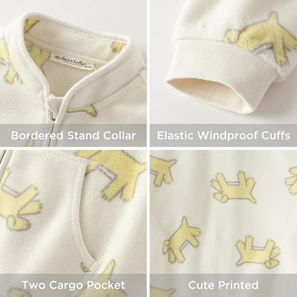 DAVE&BELLA Toddler Printed Polar Fleece Jacket, Zip Up Lightweight Outerwear for Kids Boys Girls Fall Spring Coat 2-9 Years