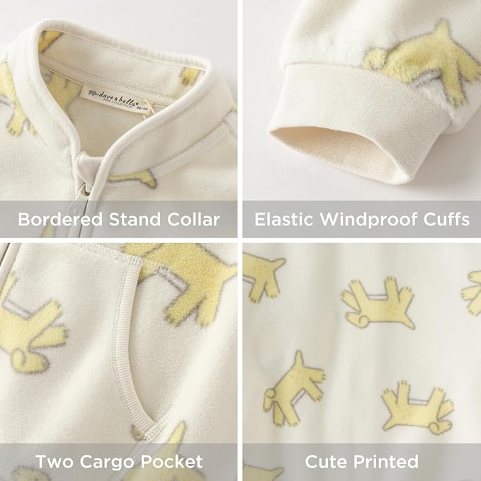 DAVE&BELLA Toddler Printed Polar Fleece Jacket, Zip Up Lightweight Outerwear for Kids Boys Girls Fall Spring Coat 2-9 Years