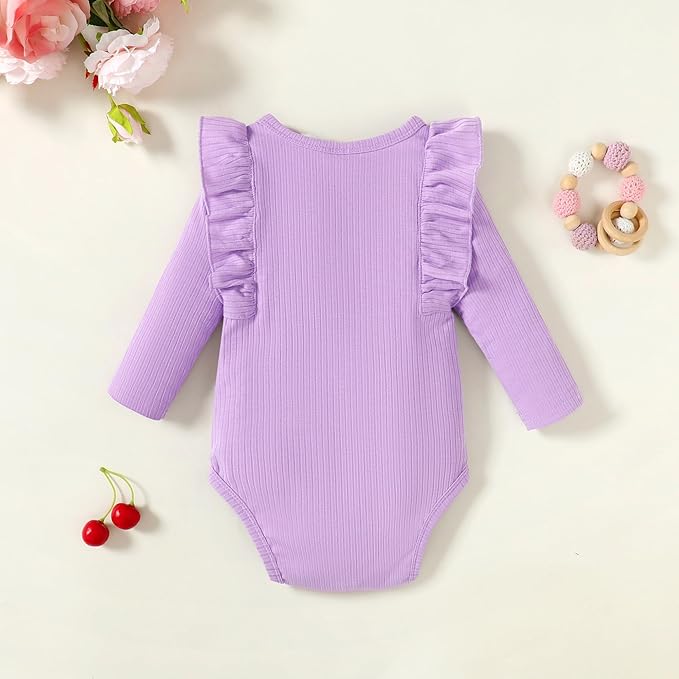 0-24M Infant Ribbed Romper Baby Girls Knit Ruffle Bodysuit Toddler Girl Solid Color Jumpsuit Holiday Shirt Tpos