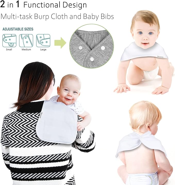 Baby Burp Cloths & Baby Bibs 2-in-1 Design Large Size 3 Layers Thicken Cotton Super Absorbent and Soft Baby Spit Up Burping Rags Baby Burp Cloth Set for Boys and Girls Solid 12 Pack