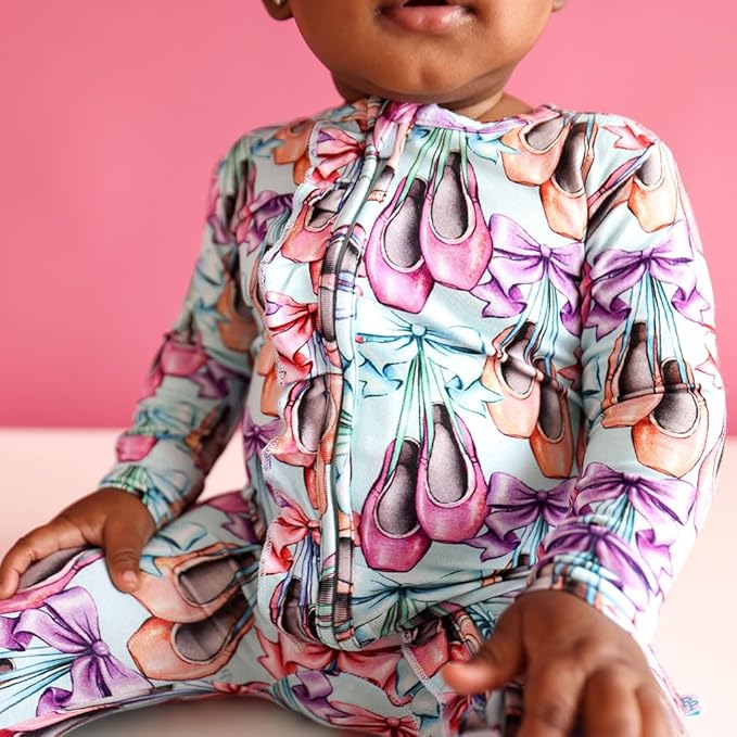 Posh Peanut Footie Pajamas for Baby Girls – Sleepers in Viscose from Bamboo with 2-Way Zipper & Ruffle Trim