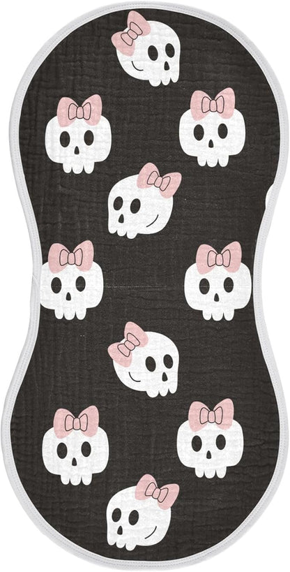 vvfelixl Muslin Burp Cloths Skulls Bow Halloween Baby Washcloths for Baby Girl Boys 2 Pack