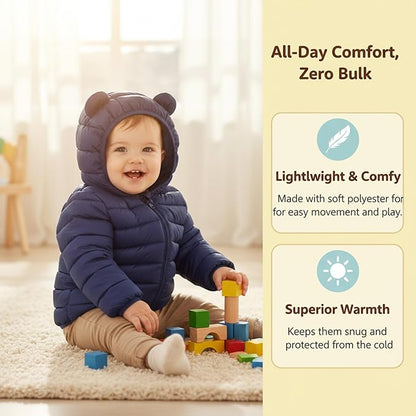 Baby Hooded Zip-Up Winter Coats Light Puffer Down Jacket for Baby Boys Girls Kids Toddler Infants Outerwear