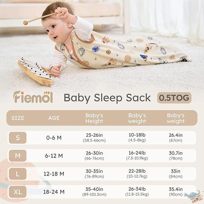 Baby Sleep Sack 18-24 months, 100% Cotton Sleeping Sack for Newborn and Infant, 3 Pack Baby Wearable Blanket for Boy and Girl, 0.5 Tog Lightweight Double Zipper Sleep Bag Coffee Dinosaur Planet