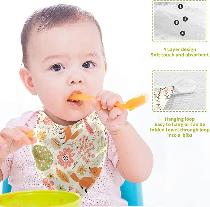 vvfelixl Baby Washcloths Cotton Foxes and Flowers Flesh Colored Baby Muslin Washcloths Soft Baby Face Towel for Newborn Infants Baby Wipes, 11.8 X 11.8 Inch, 5 Pack