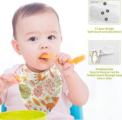 vvfelixl Baby Washcloths Cotton Foxes and Flowers Flesh Colored Baby Muslin Washcloths Soft Baby Face Towel for Newborn Infants Baby Wipes, 11.8 X 11.8 Inch, 5 Pack