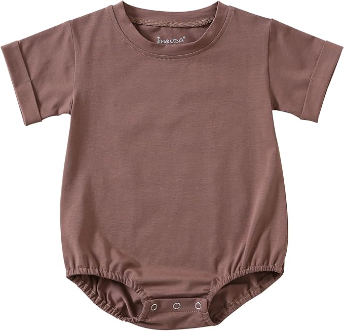 Jimonda Baby Boy Girl Bubble Romper Solid Color Bodysuit Short Sleeve Organic Cotton T-Shirt