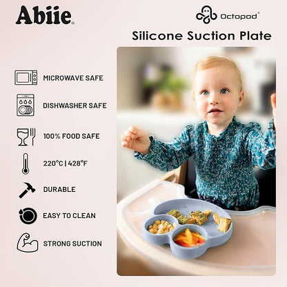Abiie Octopod Frog Silicone Plates with Suction - Spill Proof, Easy to Clean - BPA-Free Bowl - Suction Plates for Baby and Toddler - Training & Feeding Divided Grip Dish (Pastel Yellow)
