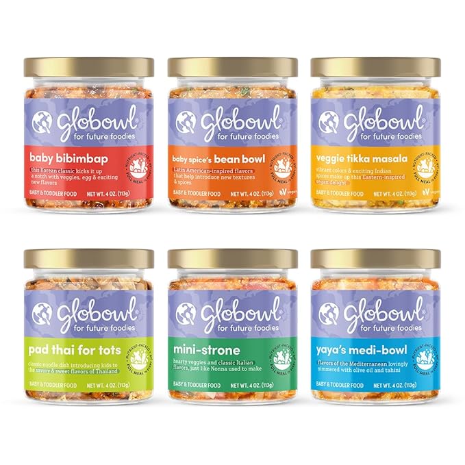 Globowl Variety 6 Pack – Organic Baby Food with International Flavors, Recyclable Packaging & Nutrient‑Rich Meals for Toddlers and Babies
