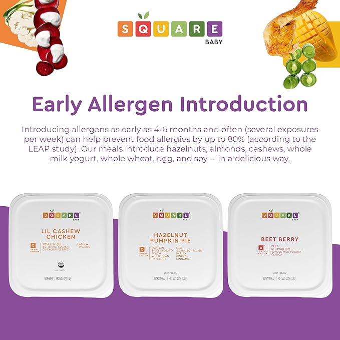 Square Baby Organic Baby Food Purees | Stage 1-3 Variety Pack | Fresh & Dietitian-Designed Veggie-Forward, Balanced Meals | Low Sugar. No Added Sugar | Allergen Intro Options (14 Pack, 4oz)