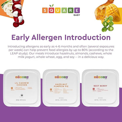 Square Baby Organic Baby Food Purees | Stage 1-3 Variety Pack | Fresh & Dietitian-Designed Veggie-Forward, Balanced Meals | Low Sugar. No Added Sugar | Allergen Intro Options (14 Pack, 4oz)