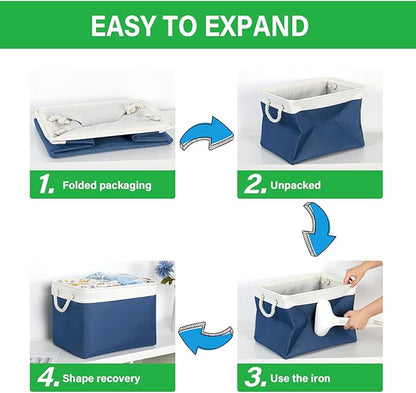 Bidtakay Large Storage Baskets for Shelves 3 Pack Fabric Storage Bins for Organizing Navy Blue Decorative Baskets Linen Collapsible Organizer for Closet