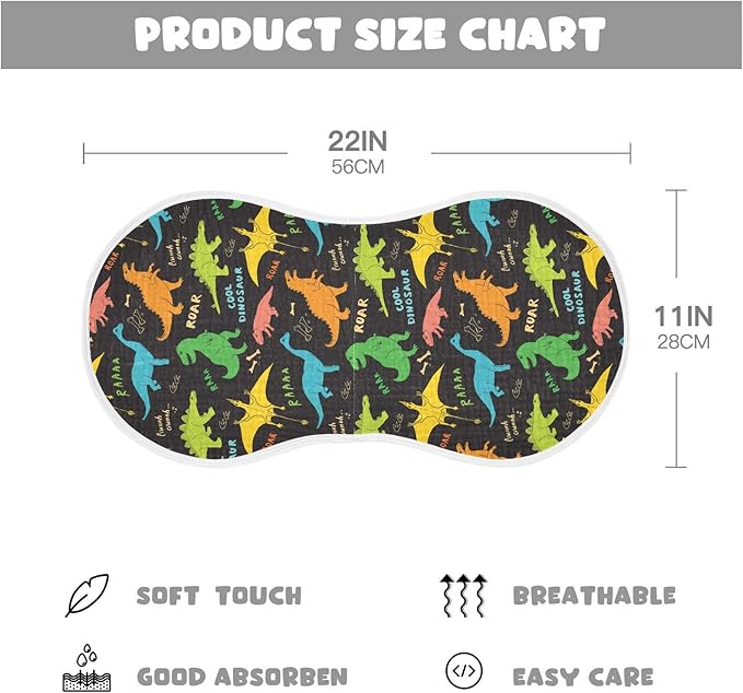 vvfelixl Burp Cloths Colored Dino Dinosaurs for Baby Boy Girls Baby Washcloths Burp Rags 1 Pack Black