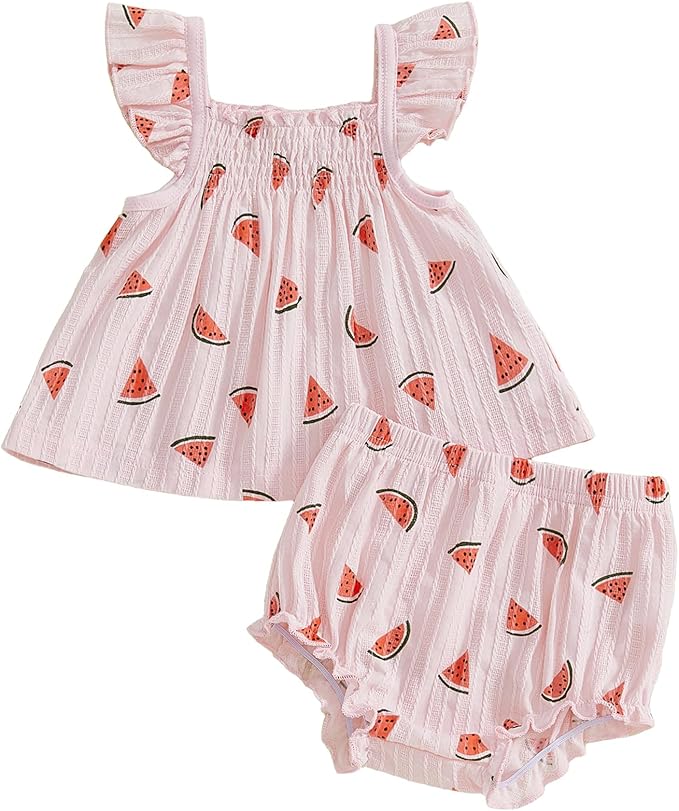 Mubineo Baby Girl Summer Clothes Cute Ruffle Tops Dress Shorts Outfits Set Infant Toddler Shrit Bloomers Princess Outfit