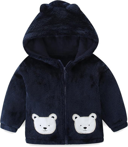 Toddler Winter Coat Fleece Zip up Hooded Bear Ears Warm Fuzzy Baby Kids Jacket Outerwear Sweater